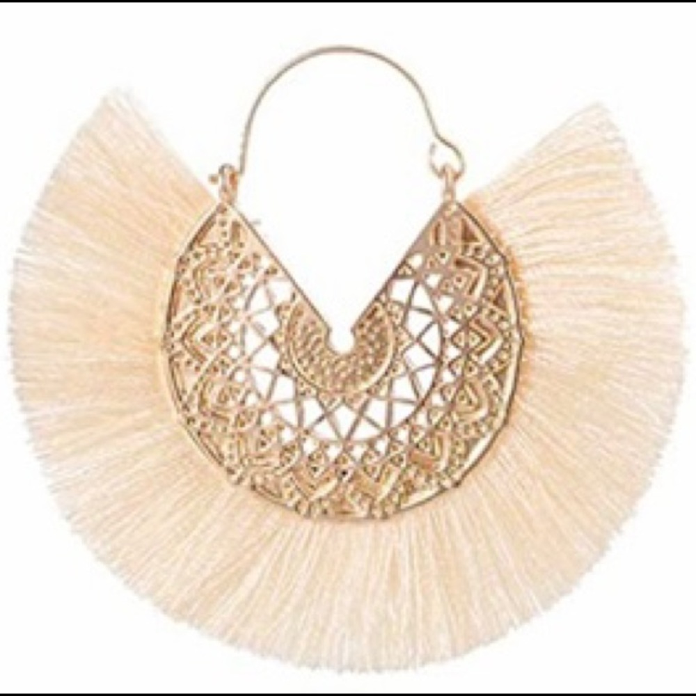Boho Fringe Earrings Nude